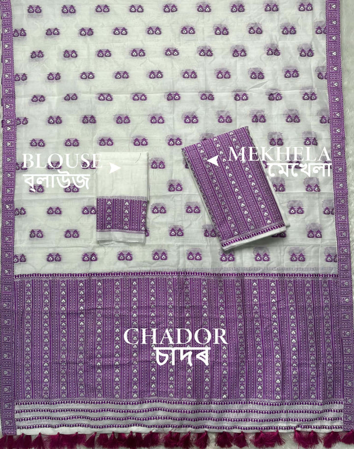 Ready-To-Wear Dhaga Work AC Cotton* Mekhela Sador