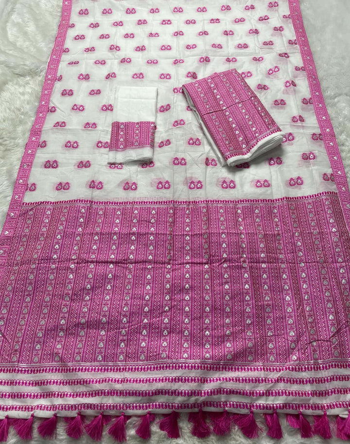 Ready-To-Wear Dhaga Work AC Cotton* Mekhela Sador