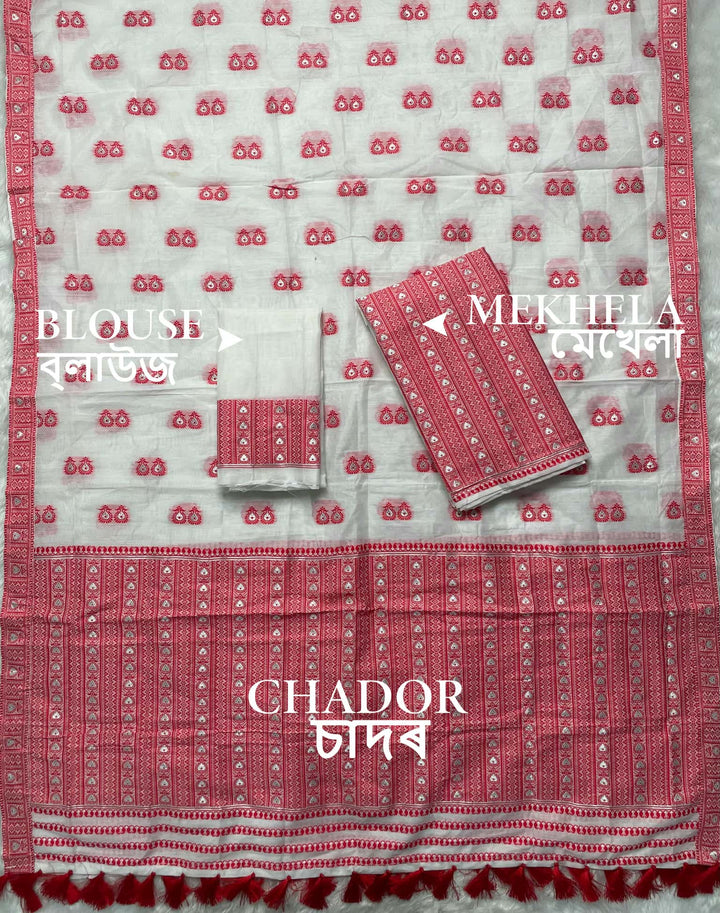 Ready-To-Wear Dhaga Work AC Cotton* Mekhela Sador