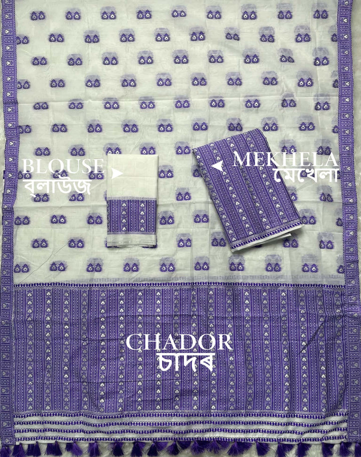 Ready-To-Wear Dhaga Work AC Cotton* Mekhela Sador