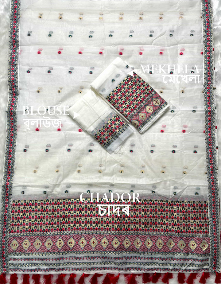 Weaving White Dhaga-Jari Work Work AC Cotton* Mekhela Sador