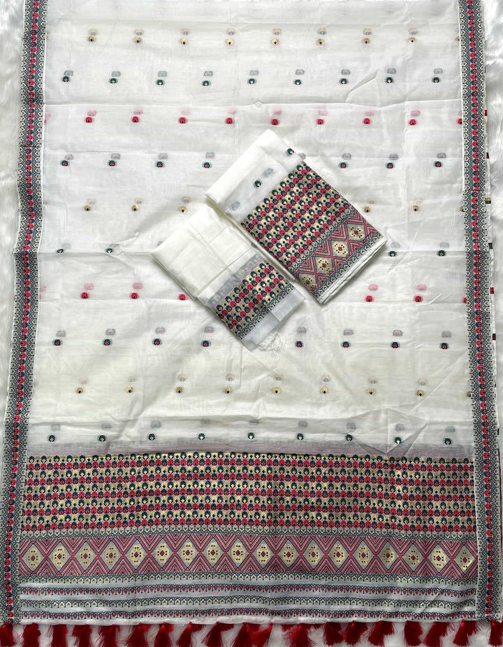 Weaving White Dhaga-Jari Work Work AC Cotton* Mekhela Sador
