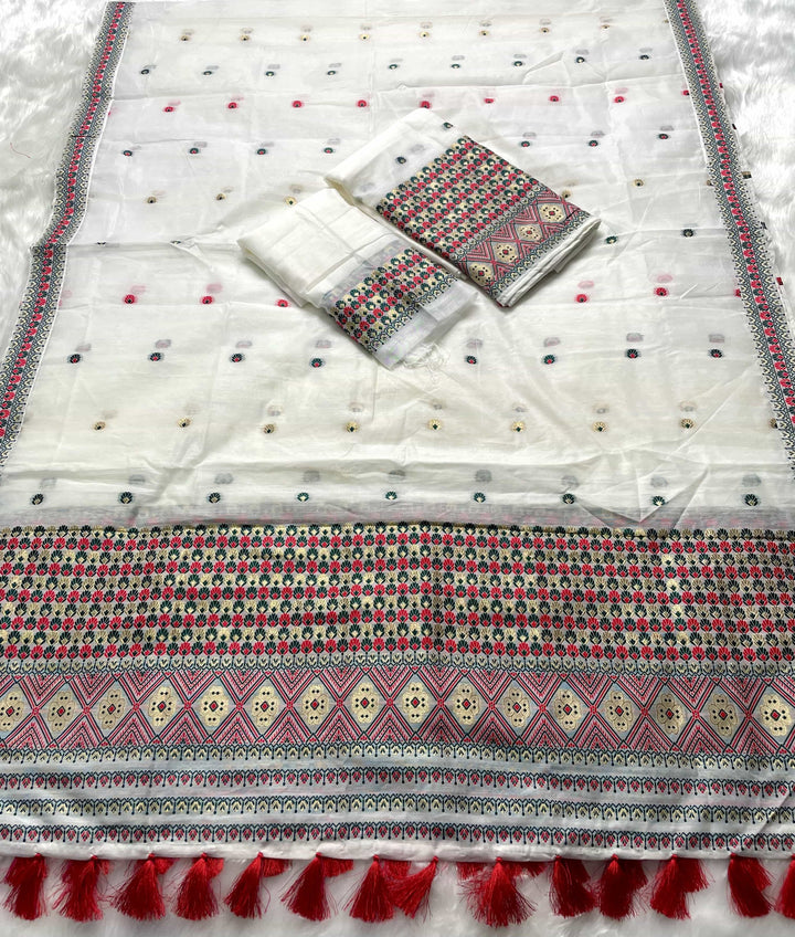 Weaving White Dhaga-Jari Work Work AC Cotton* Mekhela Sador