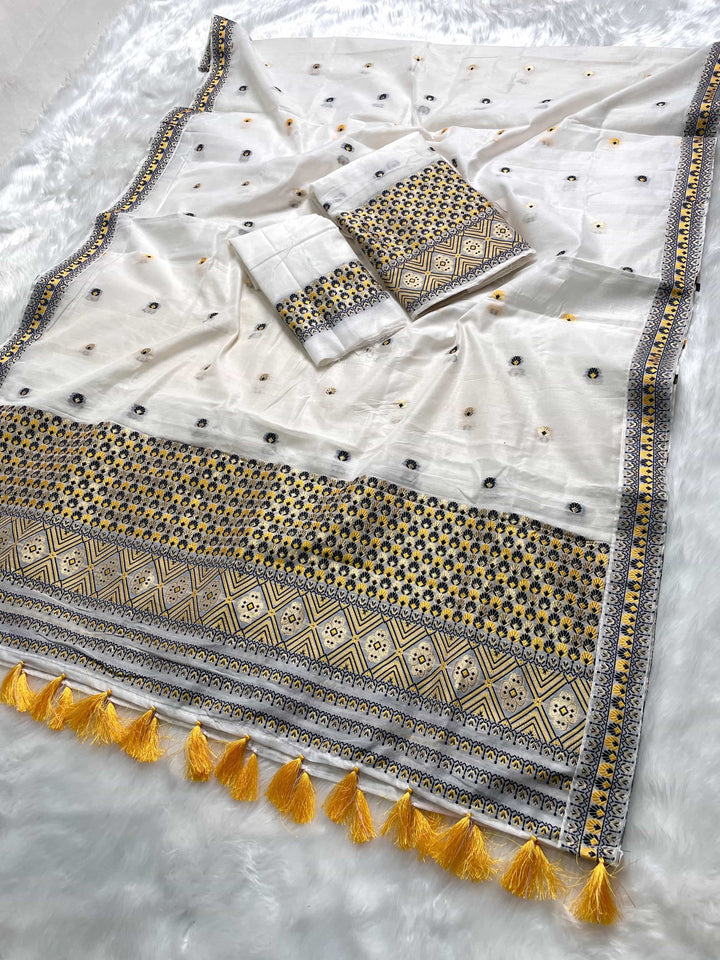Weaving White Dhaga-Jari Work Work AC Cotton* Mekhela Sador