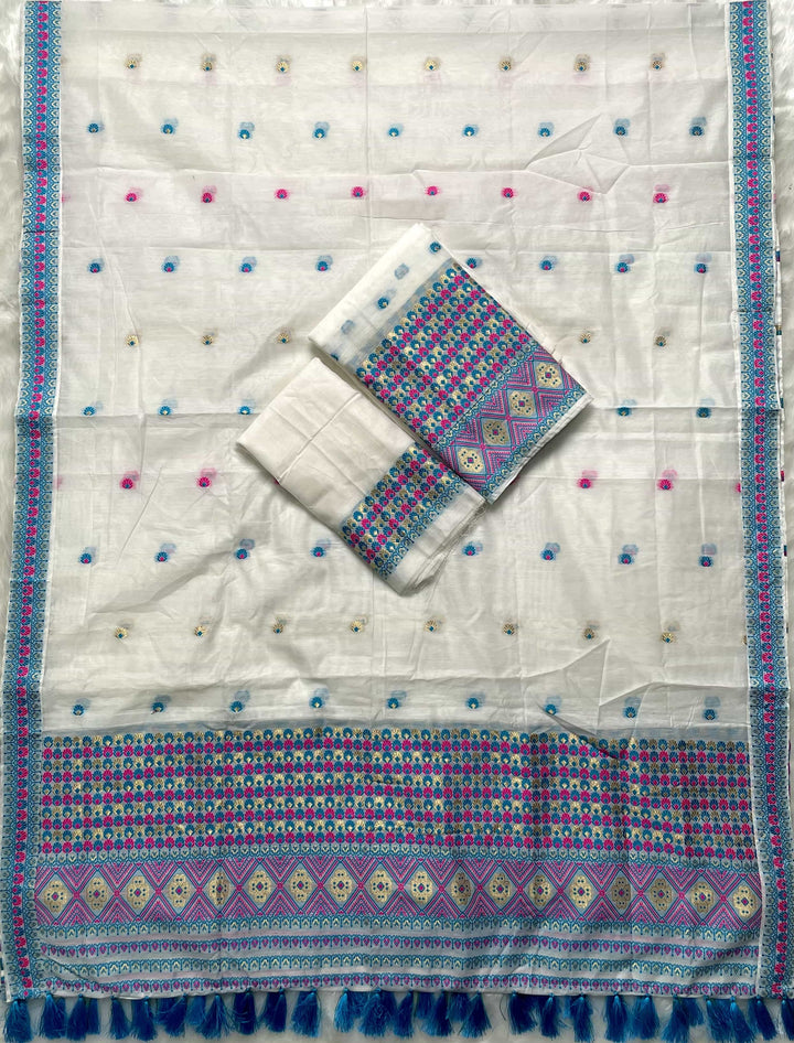 Weaving White Dhaga-Jari Work Work AC Cotton* Mekhela Sador