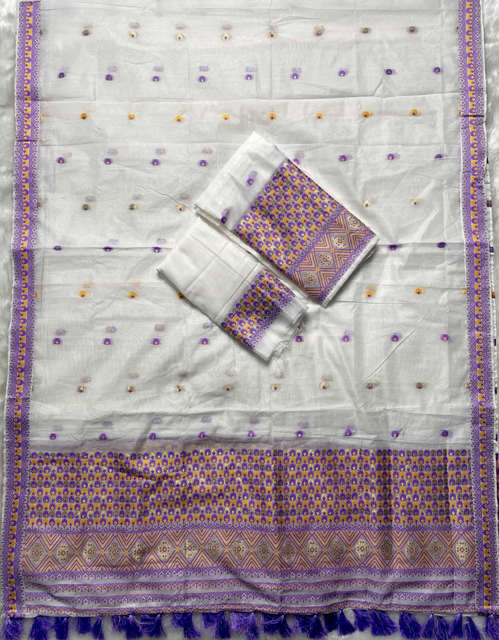 Weaving White Dhaga-Jari Work Work AC Cotton* Mekhela Sador