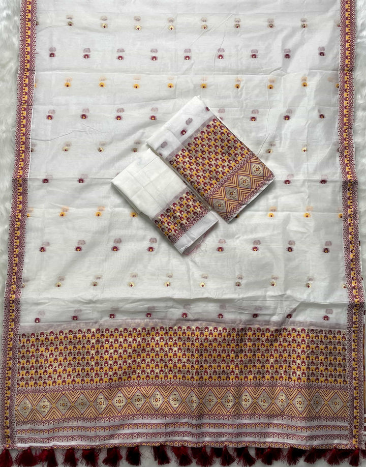 Weaving White Dhaga-Jari Work Work AC Cotton* Mekhela Sador