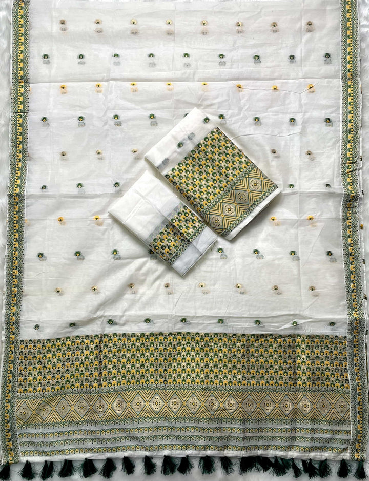 Weaving White Dhaga-Jari Work Work AC Cotton* Mekhela Sador