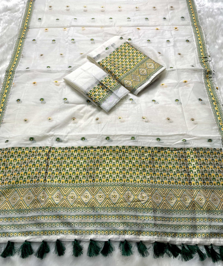 Weaving White Dhaga-Jari Work Work AC Cotton* Mekhela Sador