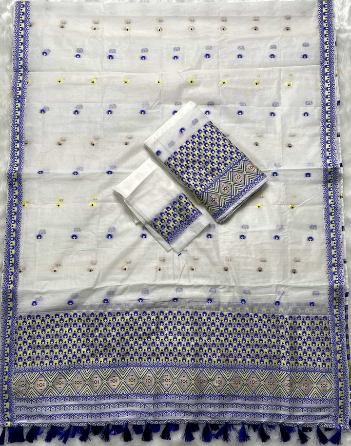 Weaving White Dhaga-Jari Work Work AC Cotton* Mekhela Sador