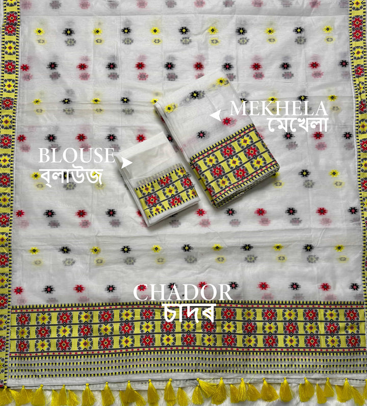 Ready-To-Wear Weaving Multi-Dhaga Work AC Cotton* Mekhela Sador