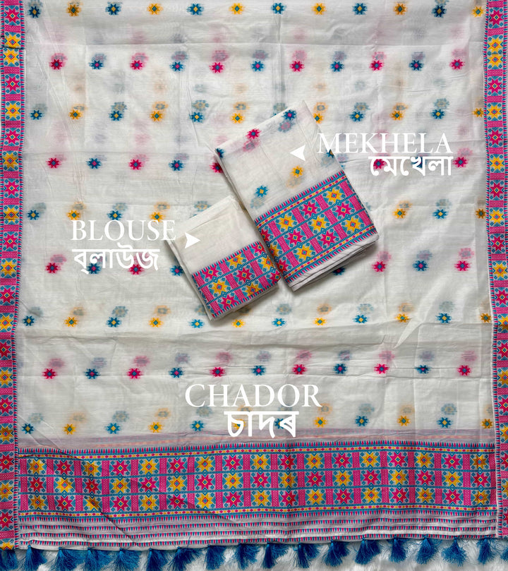 Ready-To-Wear Weaving Multi-Dhaga Work AC Cotton* Mekhela Sador