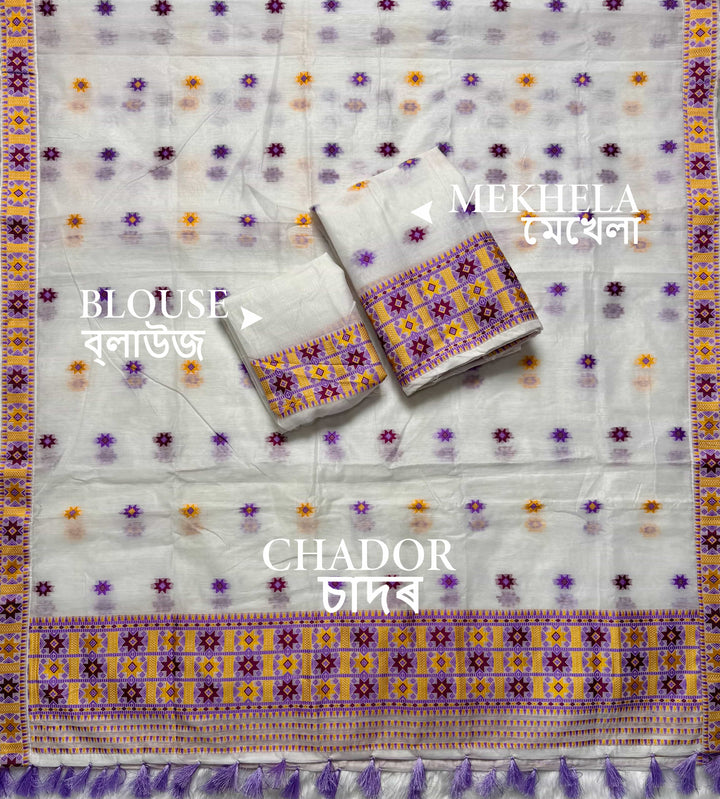 Ready-To-Wear Weaving Multi-Dhaga Work AC Cotton* Mekhela Sador
