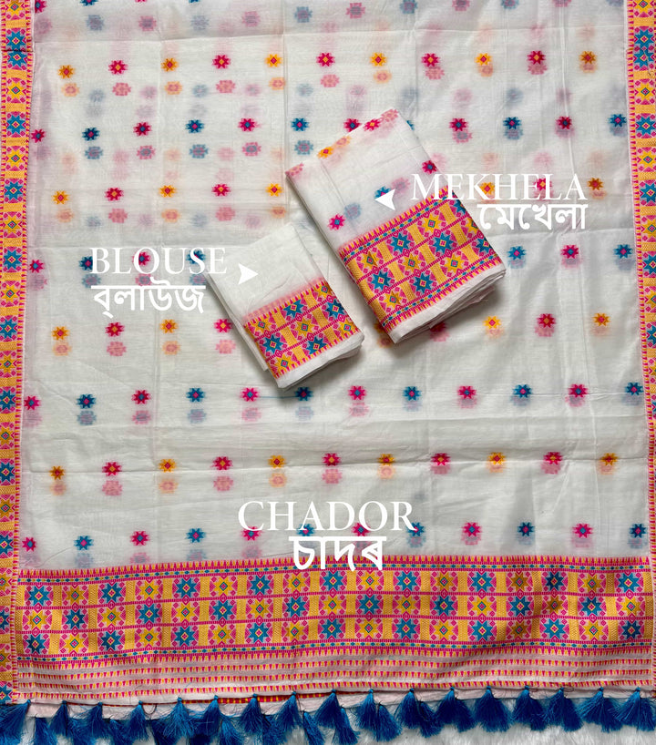 Ready-To-Wear Weaving Multi-Dhaga Work AC Cotton* Mekhela Sador