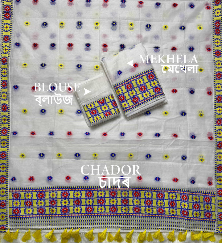 Ready-To-Wear Weaving Multi-Dhaga Work AC Cotton* Mekhela Sador