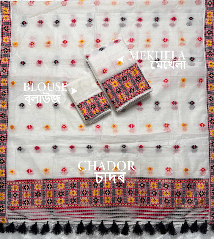 Ready-To-Wear Weaving Multi-Dhaga Work AC Cotton* Mekhela Sador