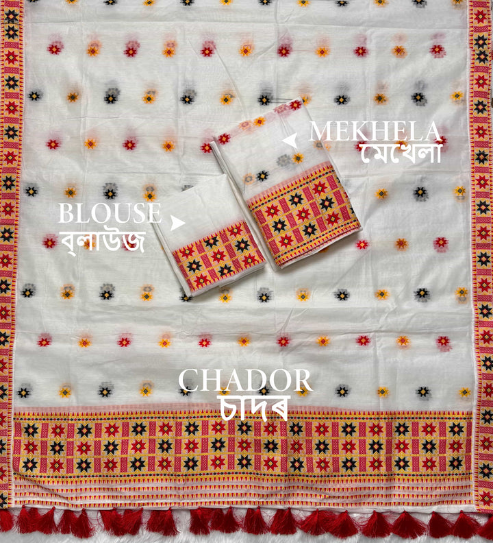 Ready-To-Wear Weaving Multi-Dhaga Work AC Cotton* Mekhela Sador