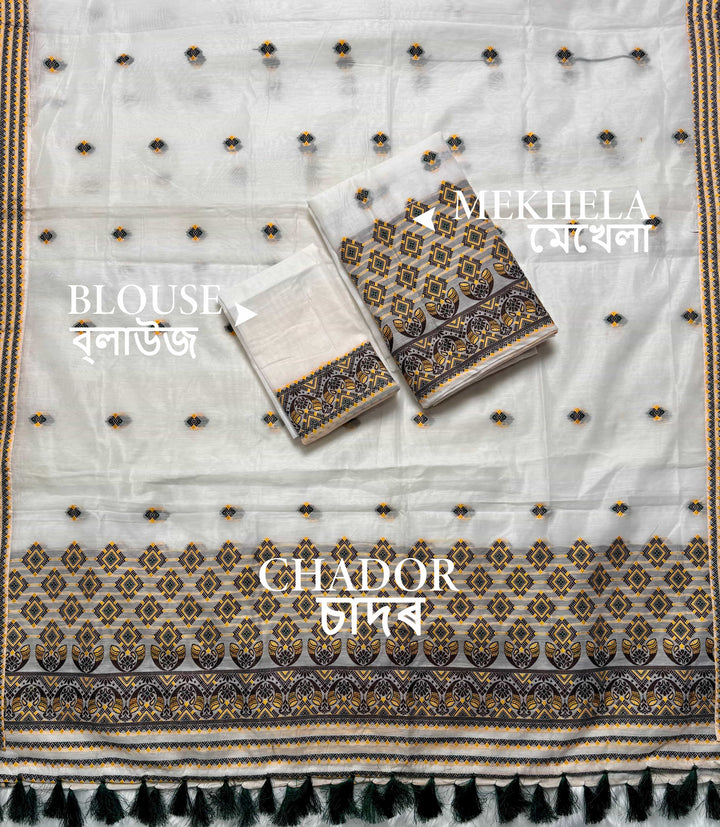 Ready-To-Wear Weaving Multi-Dhaga Work AC Cotton* Mekhela Sador