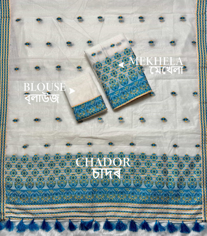 Ready-To-Wear Weaving Multi-Dhaga Work AC Cotton* Mekhela Sador