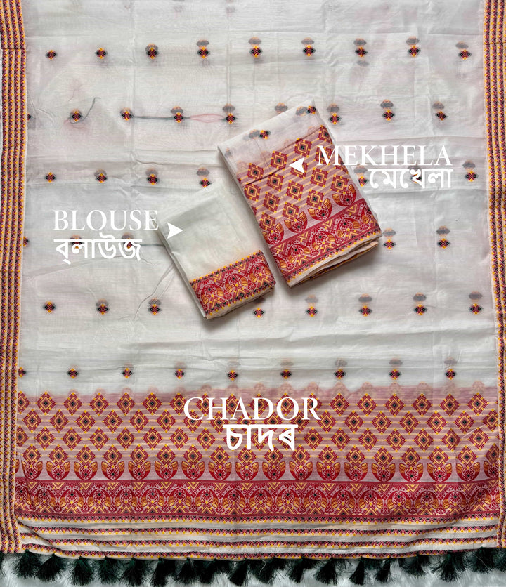 Ready-To-Wear Weaving Multi-Dhaga Work AC Cotton* Mekhela Sador