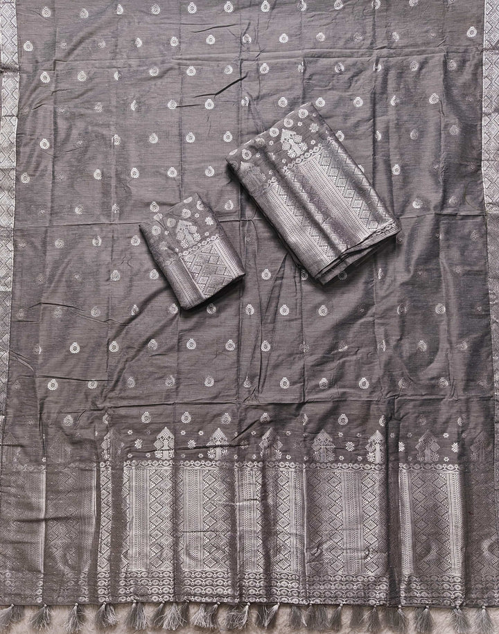 Ready-To-Wear Silver Silver Super Cotton* Mekhela Sador