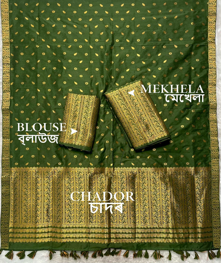 Ready-To-Wear Gold Guna Super Cotton* Mekhela Sador