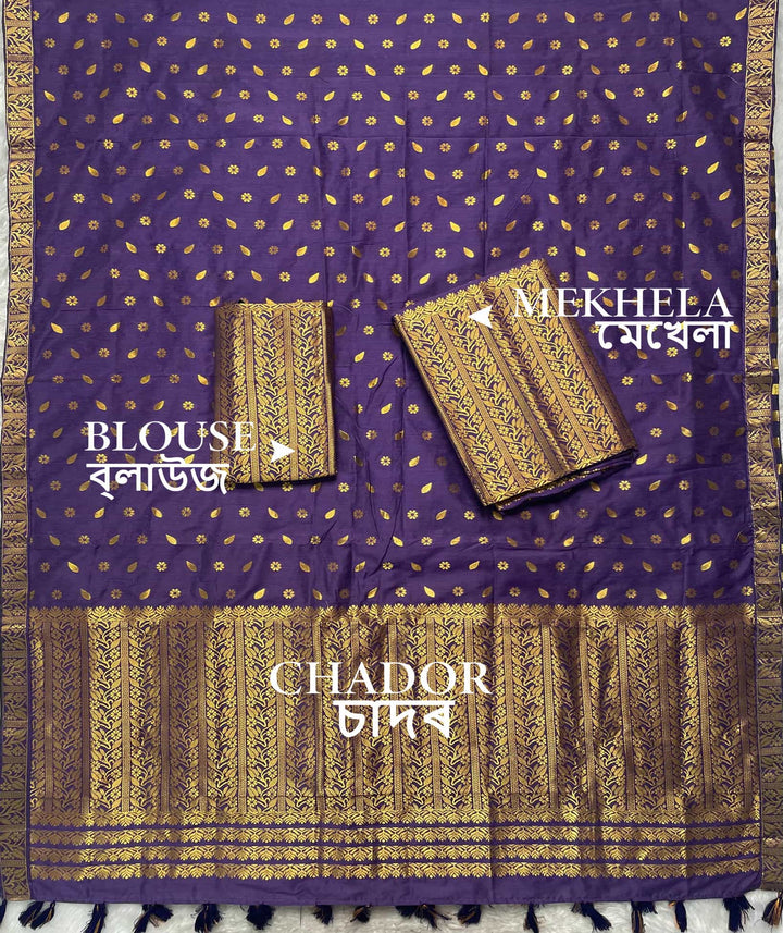 Ready-To-Wear Gold Guna Super Cotton* Mekhela Sador