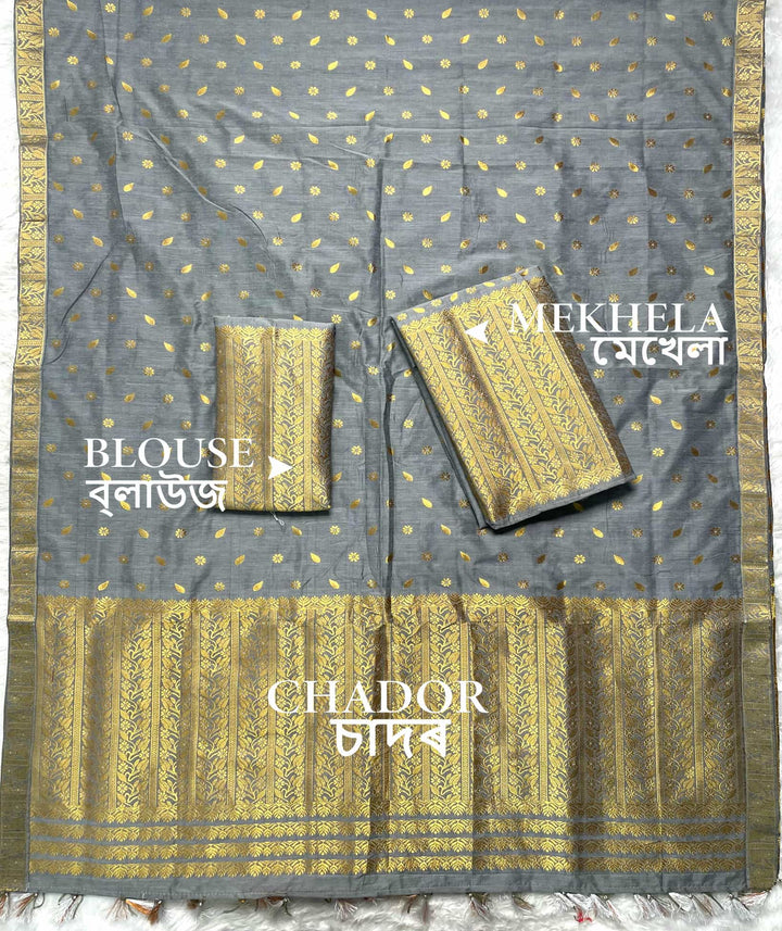 Ready-To-Wear Gold Guna Super Cotton* Mekhela Sador