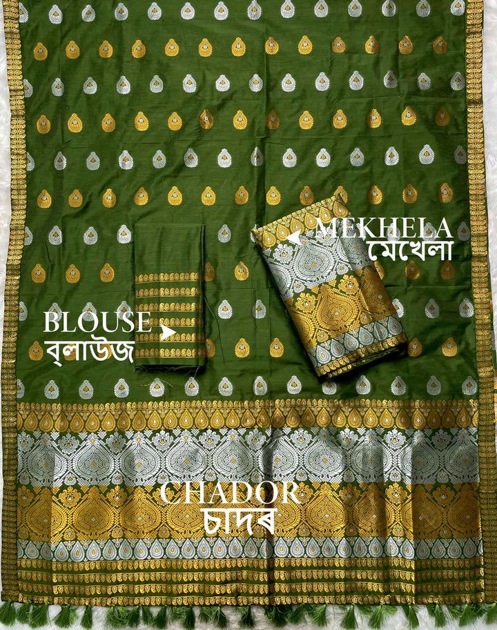 Ready-To-Wear Silver-Gold Jari Super Cotton* Mekhela Sador