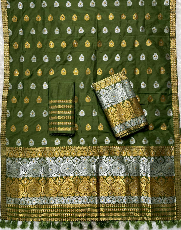 Ready-To-Wear Silver-Gold Jari Super Cotton* Mekhela Sador