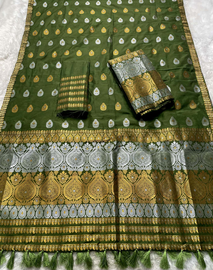 Ready-To-Wear Silver-Gold Jari Super Cotton* Mekhela Sador