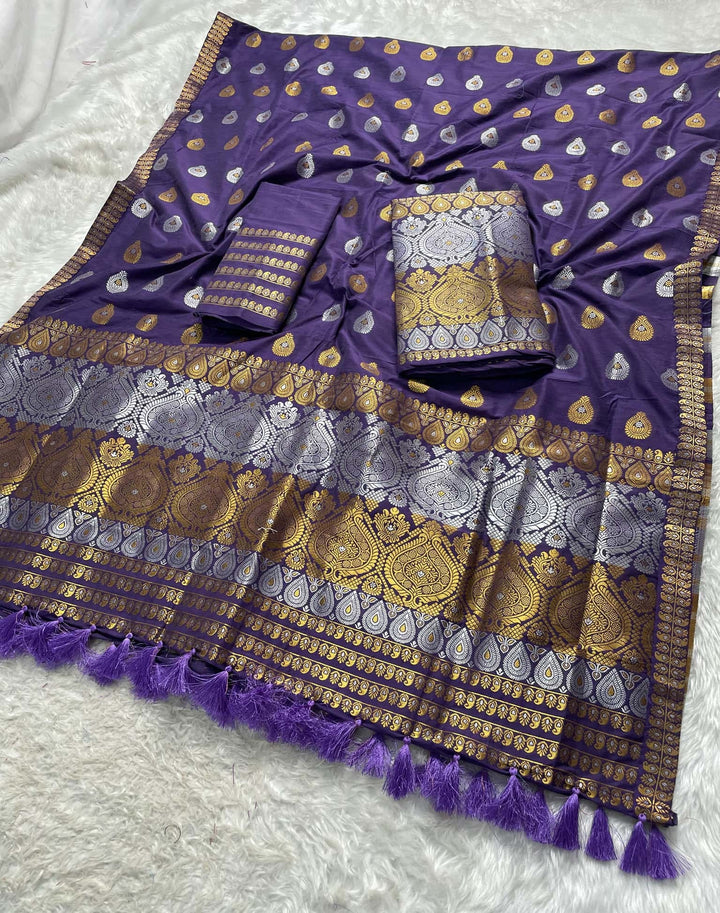 Ready-To-Wear Silver-Gold Jari Super Cotton* Mekhela Sador