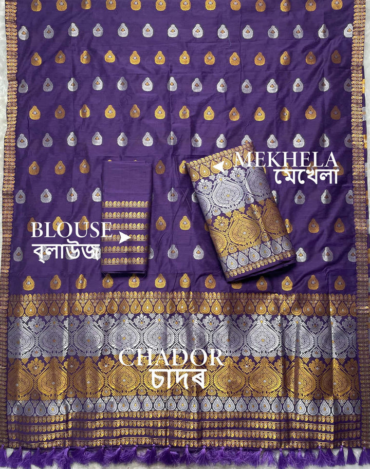 Ready-To-Wear Silver-Gold Jari Super Cotton* Mekhela Sador