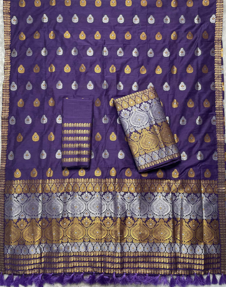Ready-To-Wear Silver-Gold Jari Super Cotton* Mekhela Sador