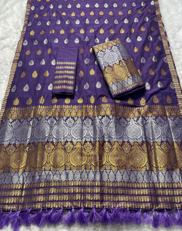Ready-To-Wear Silver-Gold Jari Super Cotton* Mekhela Sador