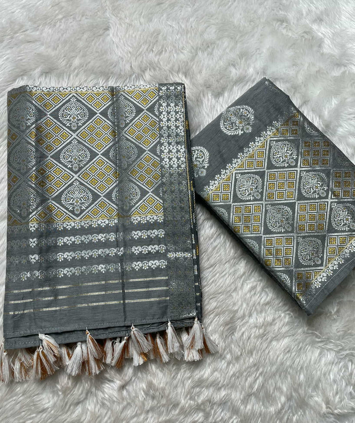 Ready-To-Wear Silver-Gold Guna Super Cotton* Mekhela Sador