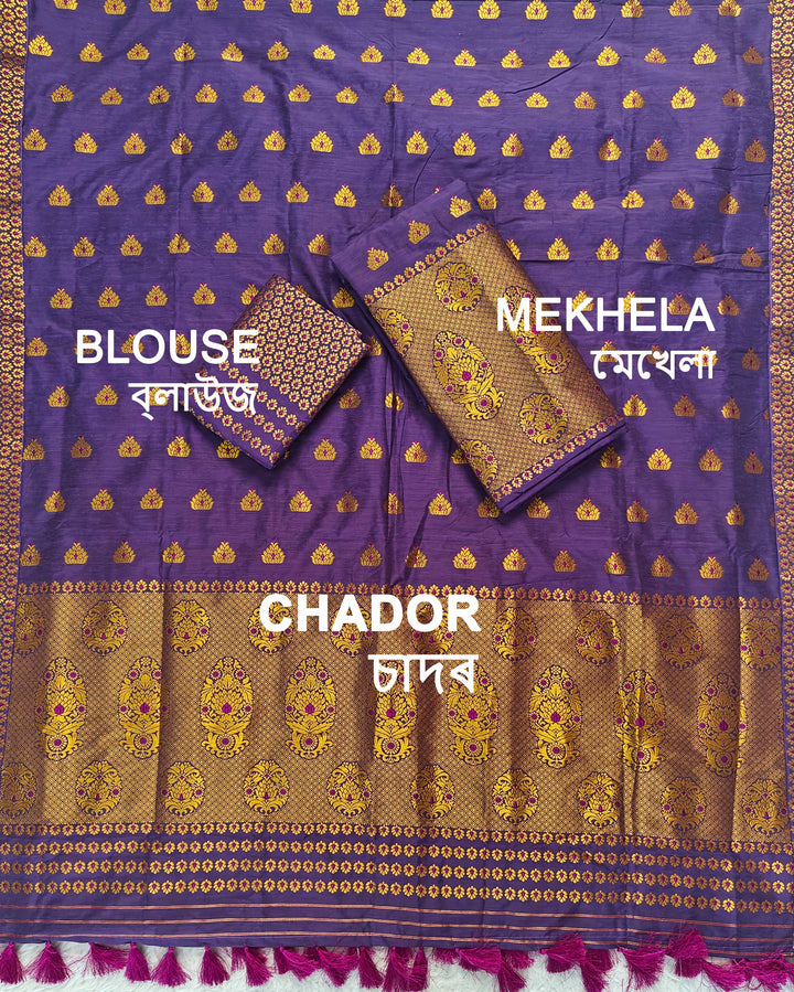 Ready-To-Wear Silver Gold Super Cotton* Mekhela Sador