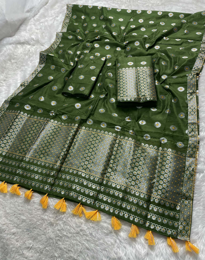 Ready-To-Wear Silver Jari & Dhaga AC Cotton* Mekhela Sador