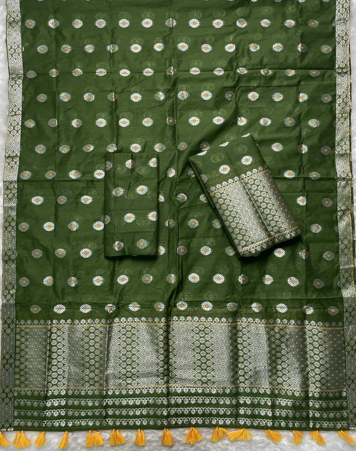 Ready-To-Wear Silver Jari & Dhaga AC Cotton* Mekhela Sador