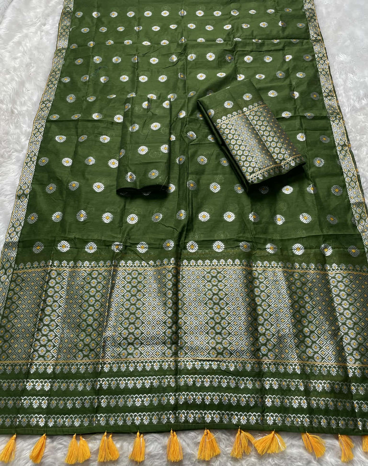 Ready-To-Wear Silver Jari & Dhaga AC Cotton* Mekhela Sador