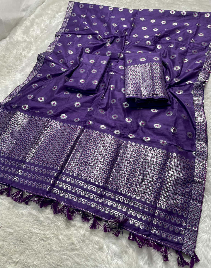 Ready-To-Wear Silver Jari & Dhaga AC Cotton* Mekhela Sador