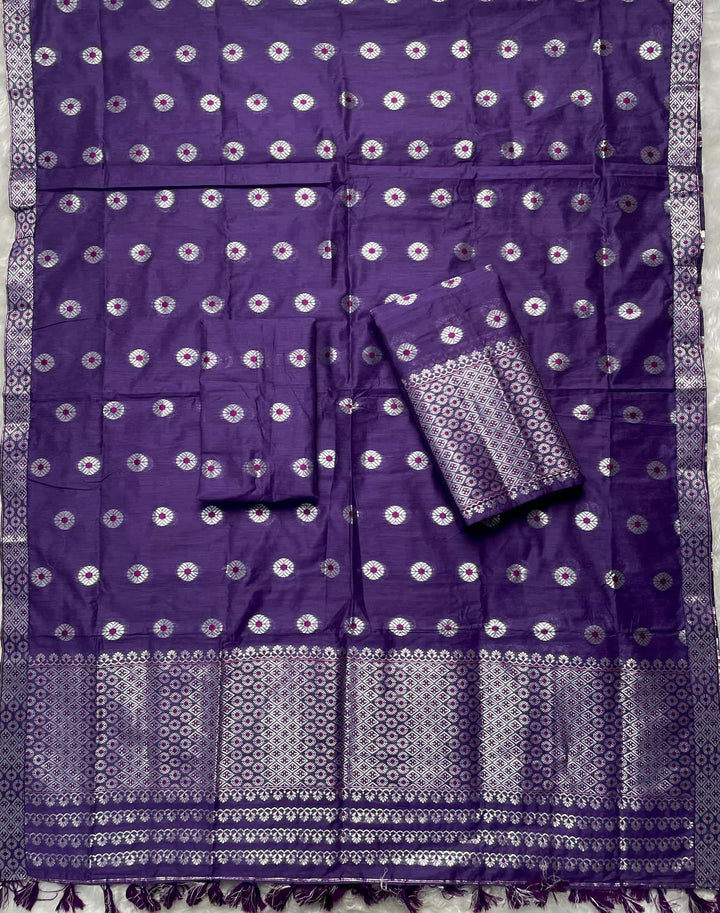 Ready-To-Wear Silver Jari & Dhaga AC Cotton* Mekhela Sador