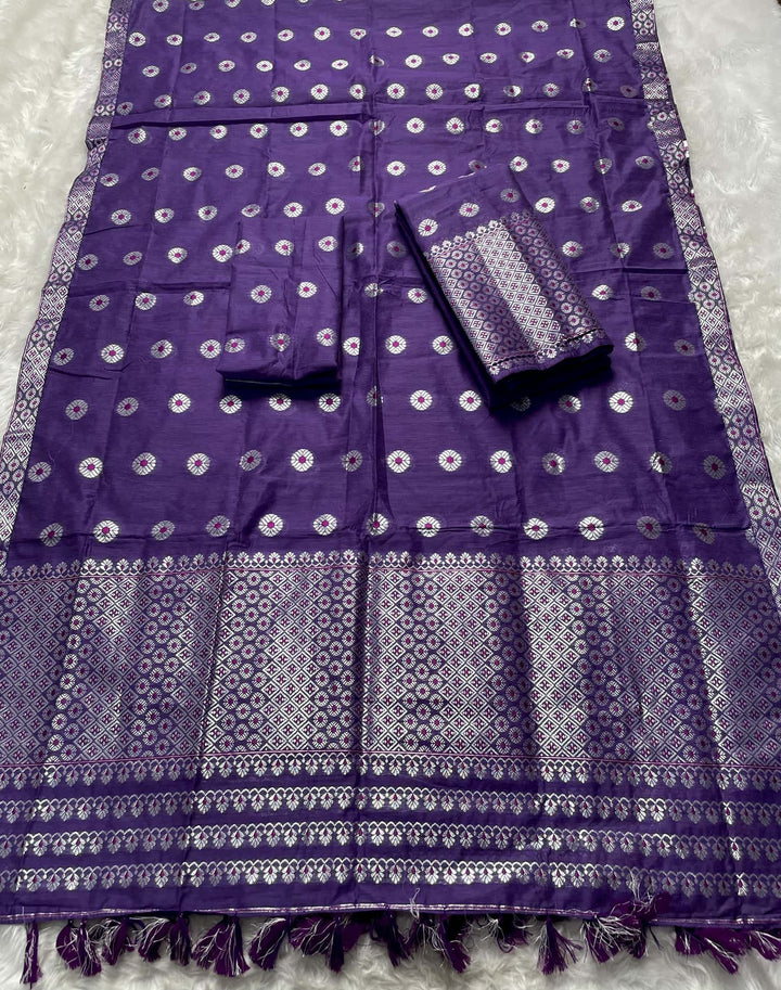 Ready-To-Wear Silver Jari & Dhaga AC Cotton* Mekhela Sador