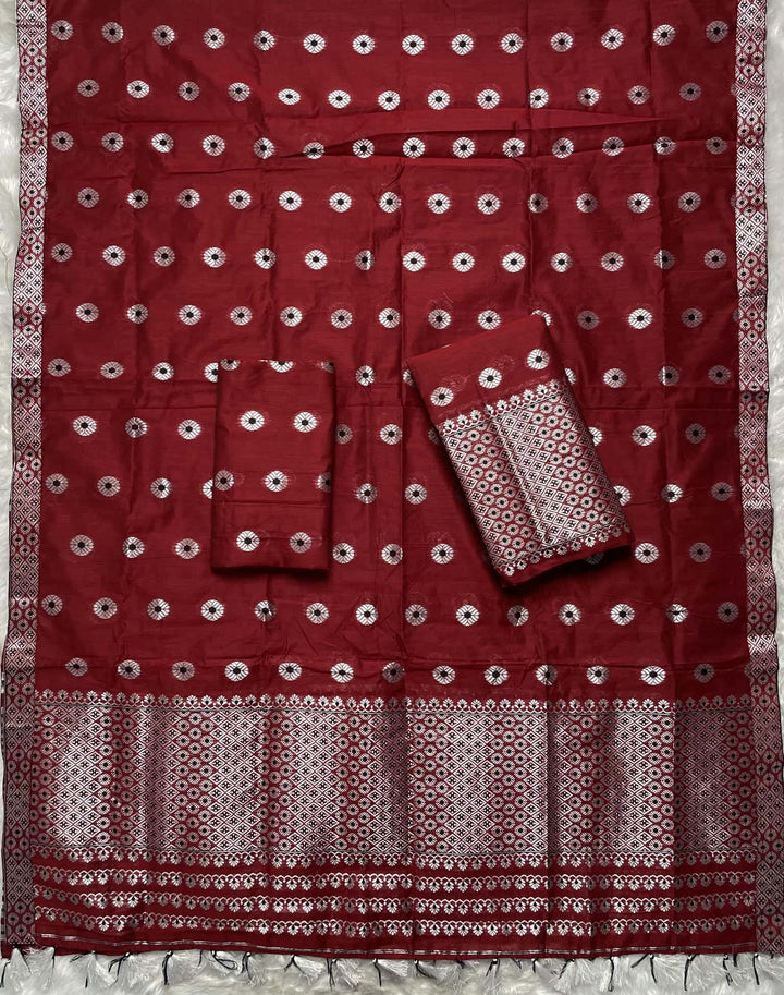 Ready-To-Wear Silver Jari & Dhaga AC Cotton* Mekhela Sador