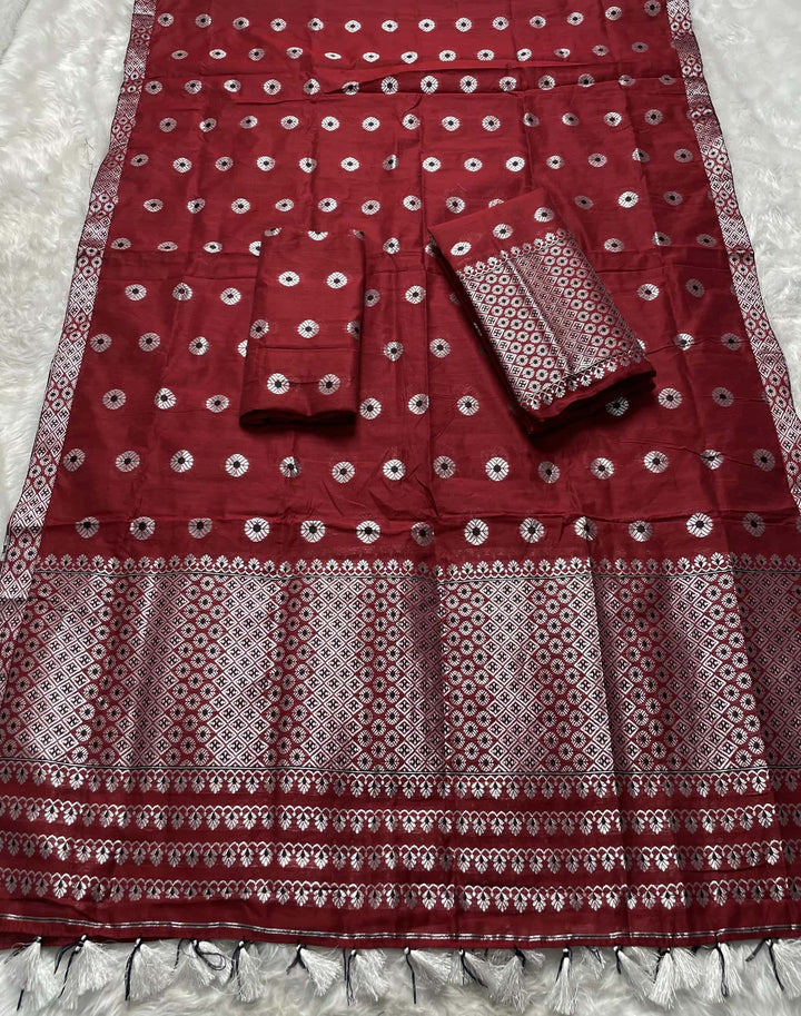 Ready-To-Wear Silver Jari & Dhaga AC Cotton* Mekhela Sador