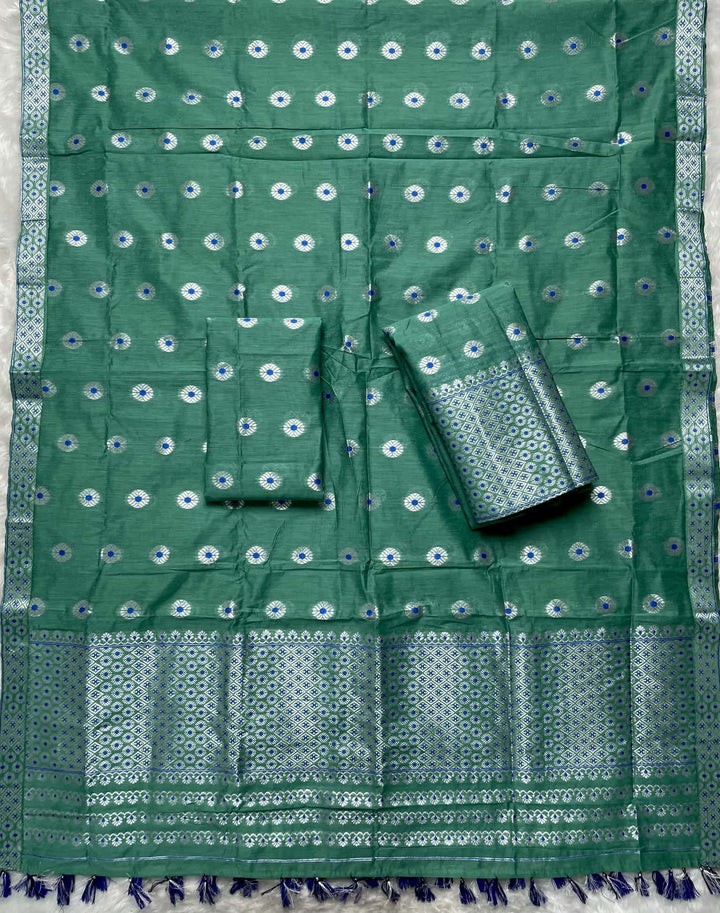 Ready-To-Wear Silver Jari & Dhaga AC Cotton* Mekhela Sador