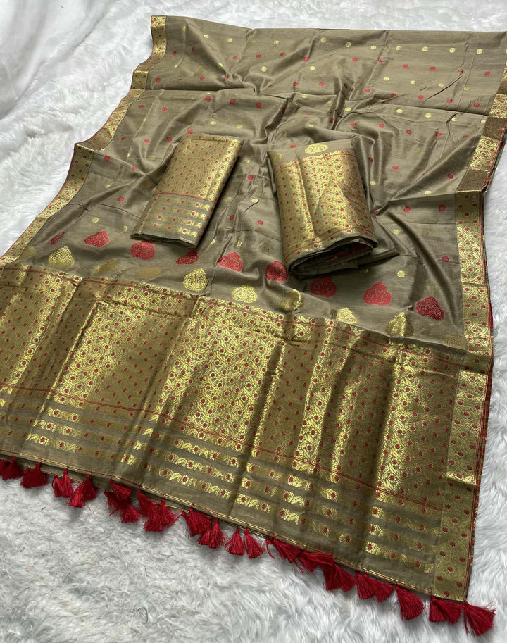 Ready-To-Wear Gold Jari & Dhaga AC Cotton* Mekhela Sador