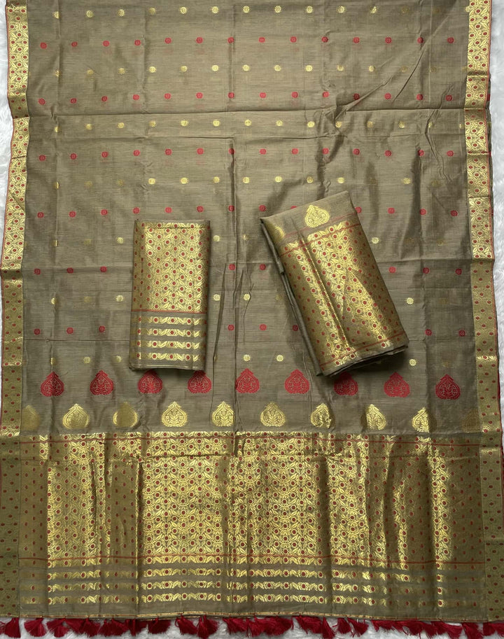 Ready-To-Wear Gold Jari & Dhaga AC Cotton* Mekhela Sador