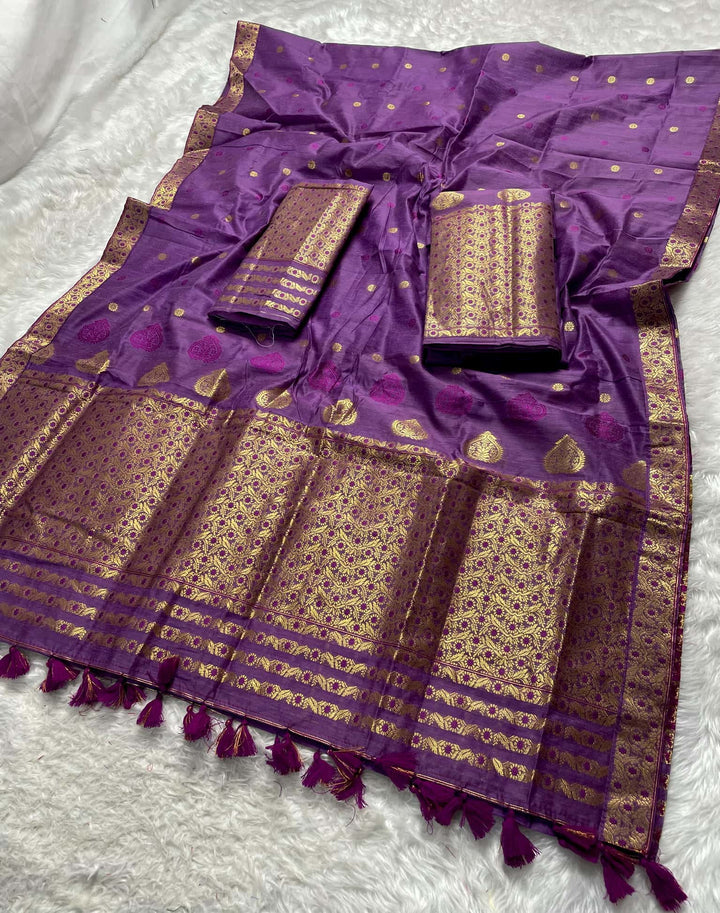Ready-To-Wear Gold Jari & Dhaga AC Cotton* Mekhela Sador