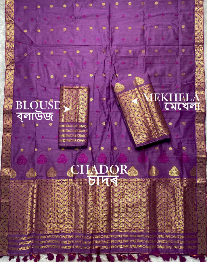Ready-To-Wear Gold Jari & Dhaga AC Cotton* Mekhela Sador
